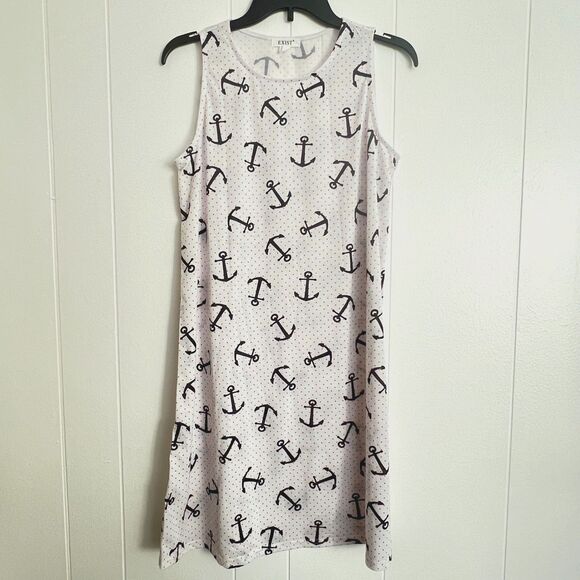 Exist Dresses & Skirts - Exist White w/Red Polka Dot & Black Anchors Crew Neck Sleeveless Dress S NWOT